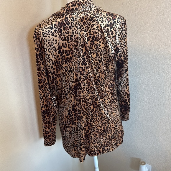 Leopard Print Open-Front Blazer Turquoise Haven Pockets - Picture 4 of 5
